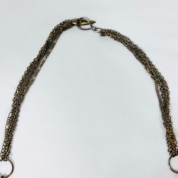 Red Jasper Glass Bead Necklace Multiple Metal Strands Jewelry 11" - Picture 5 of 7